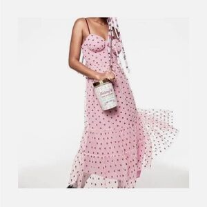 Betsy Johnson Pink/Red Heart Valentine’s Day Tulle Mesh Midi Dress